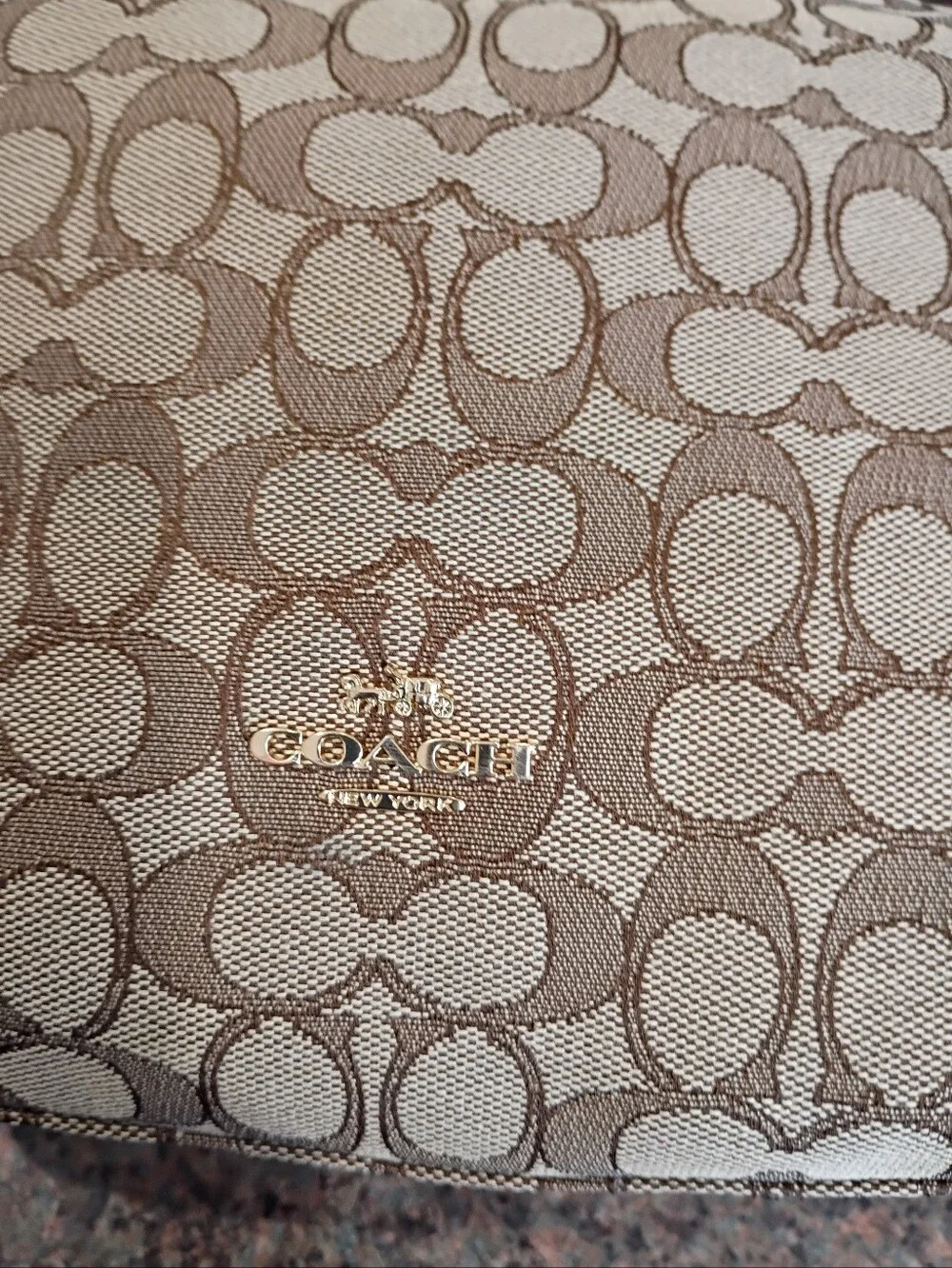 Coach Khaki and Brown Signature Canvas Shoulder Bag